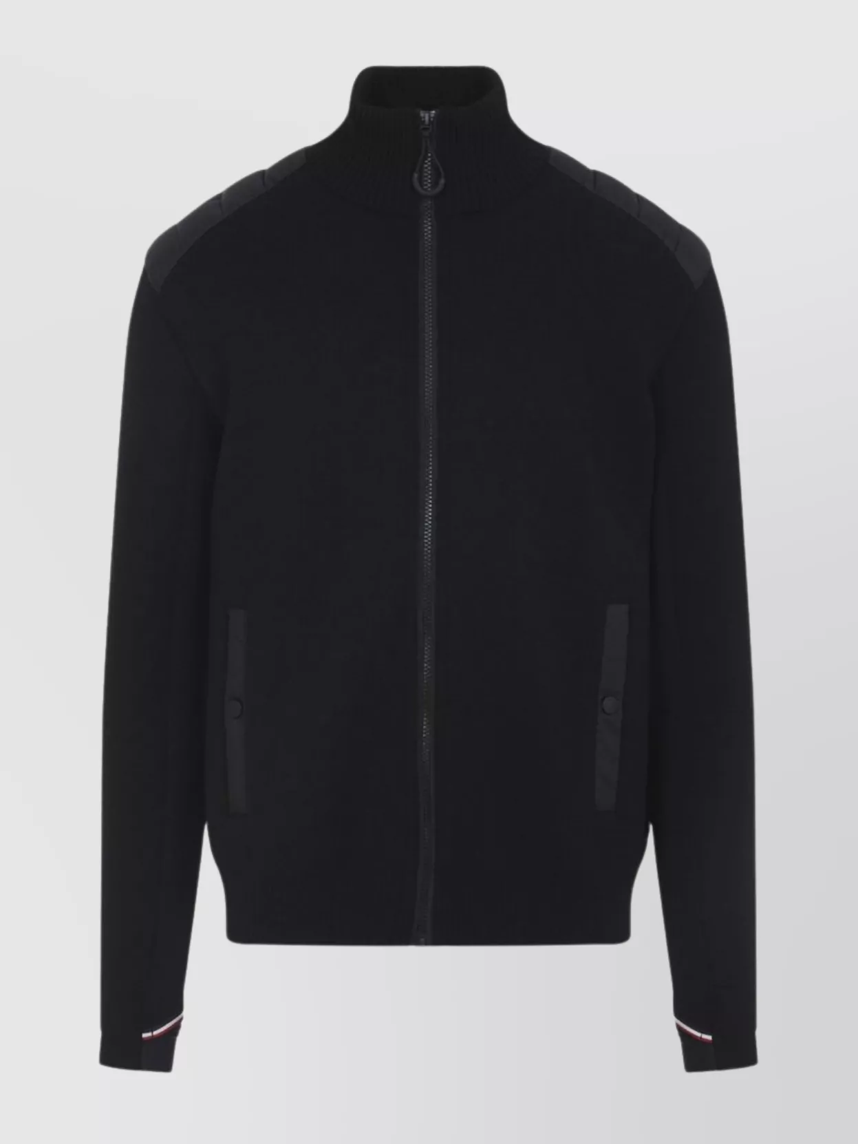 Moncler High Collar Long Sleeve Cardigan With Shoulder Detail In Black