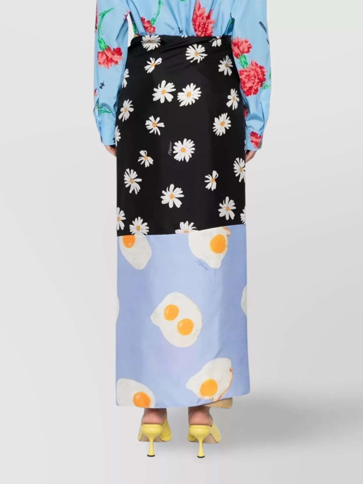 Moschino Long Wrap Skirt With Floral And Egg Print