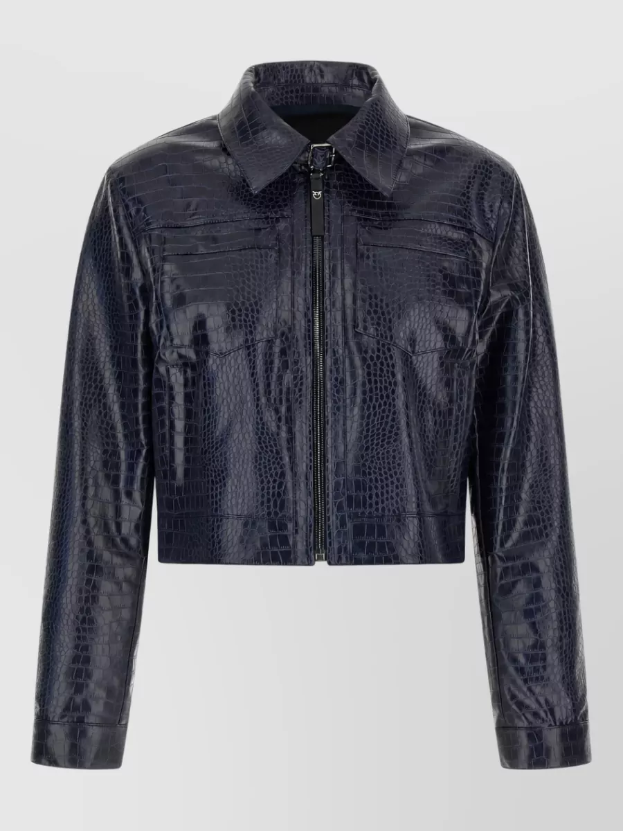Pinko Crocodile effect cropped single breasted coat