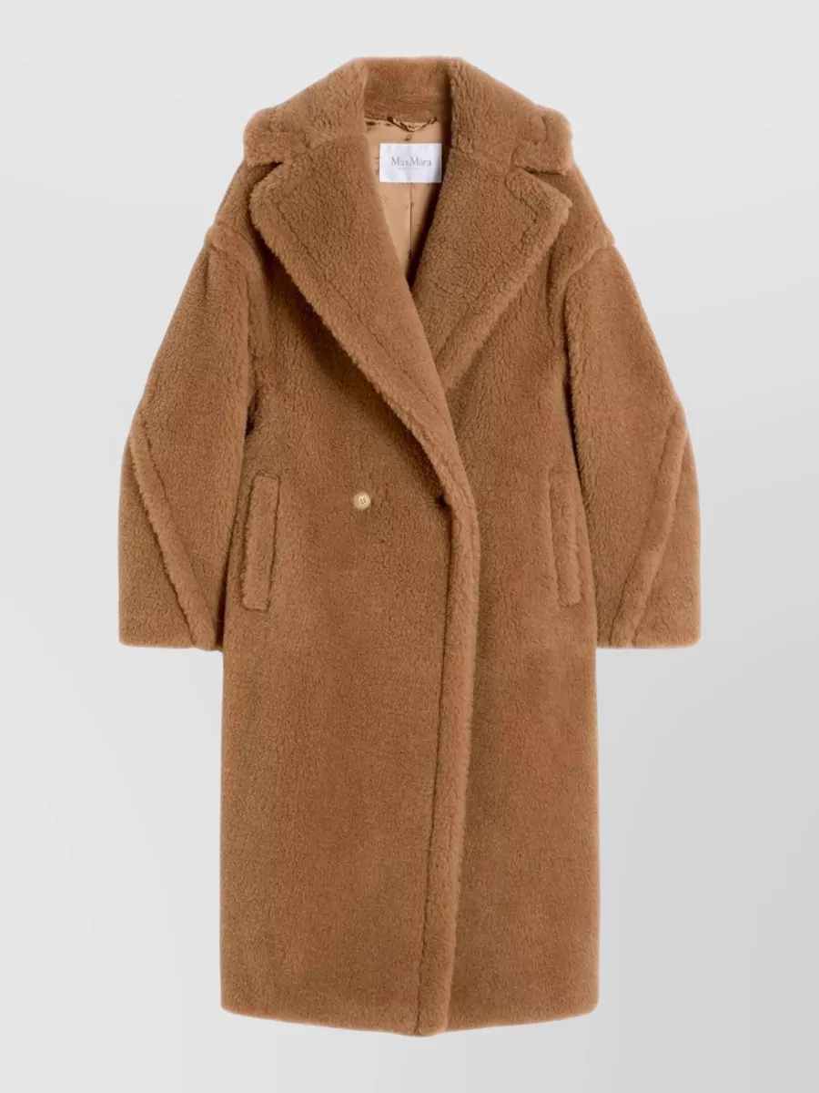 Max Mara silk camel oversized double-breasted teddy coat