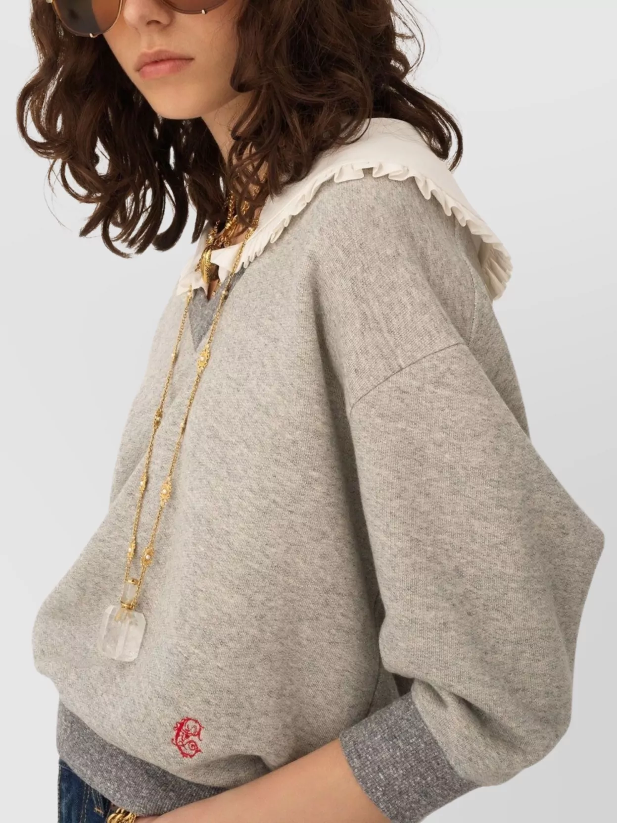 Chloé Fleece Sweater With Silk Ruffled Collar