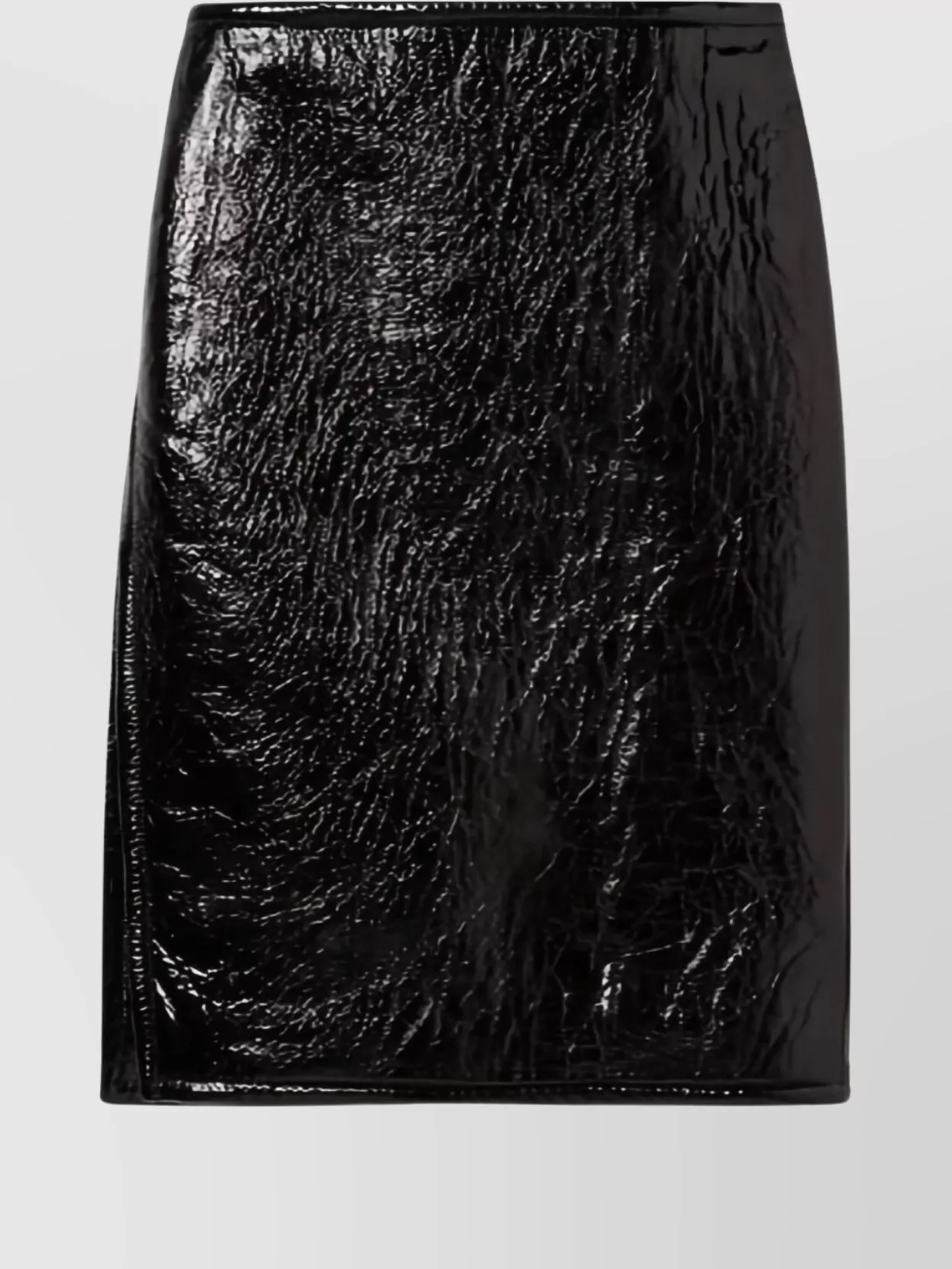 Gucci Glossy Leather Midi Skirt With Side Slit In Black