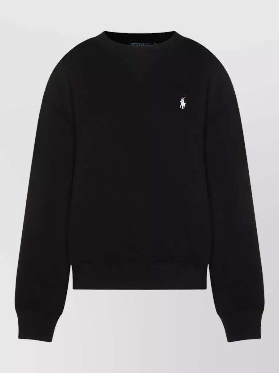 Polo Ralph Lauren Relaxed-fit Long-sleeve Top With Embroidered Logo In Black