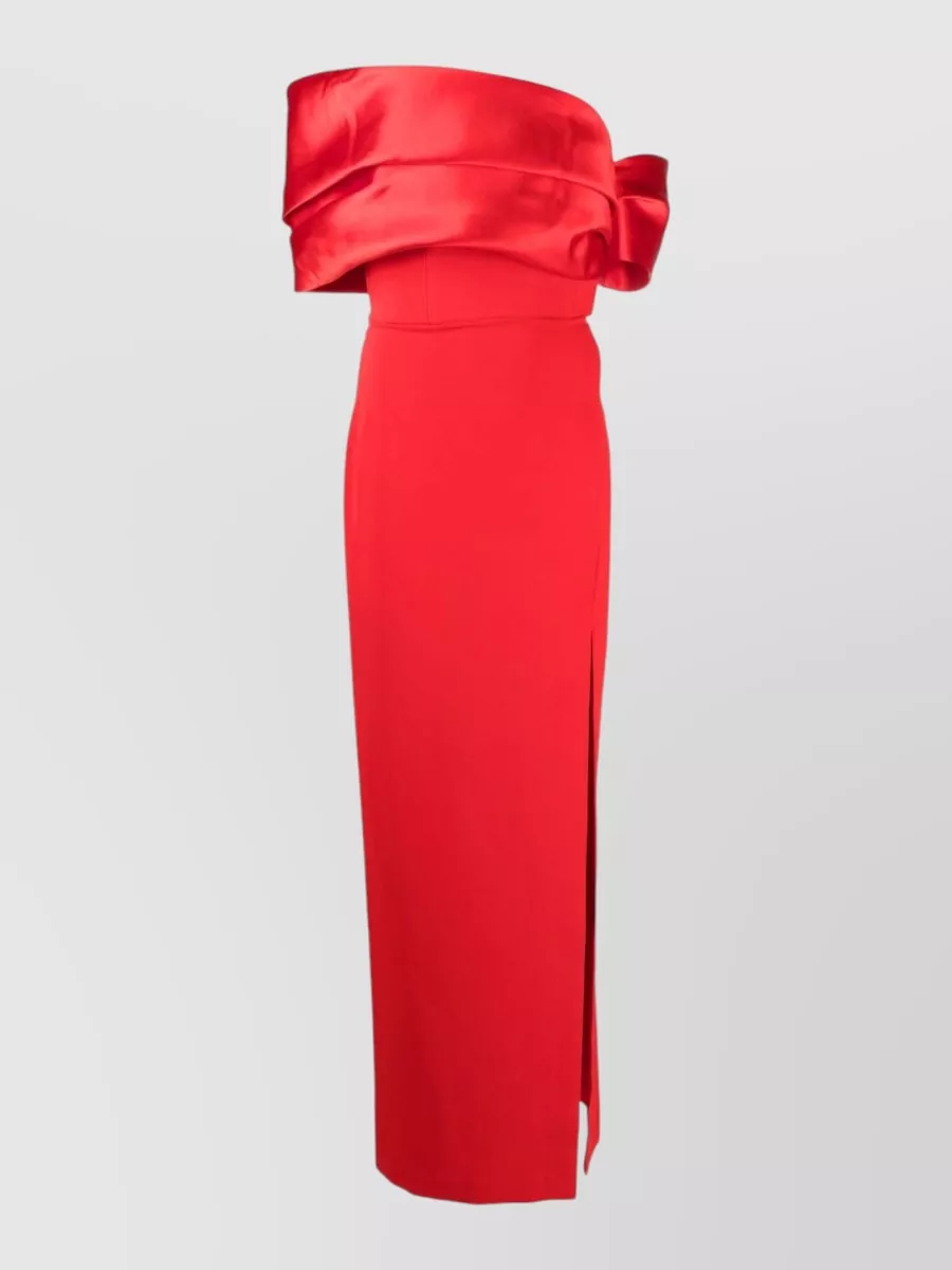 Solace London Off-Shoulder Long-Sleeve Front-Slit Gown