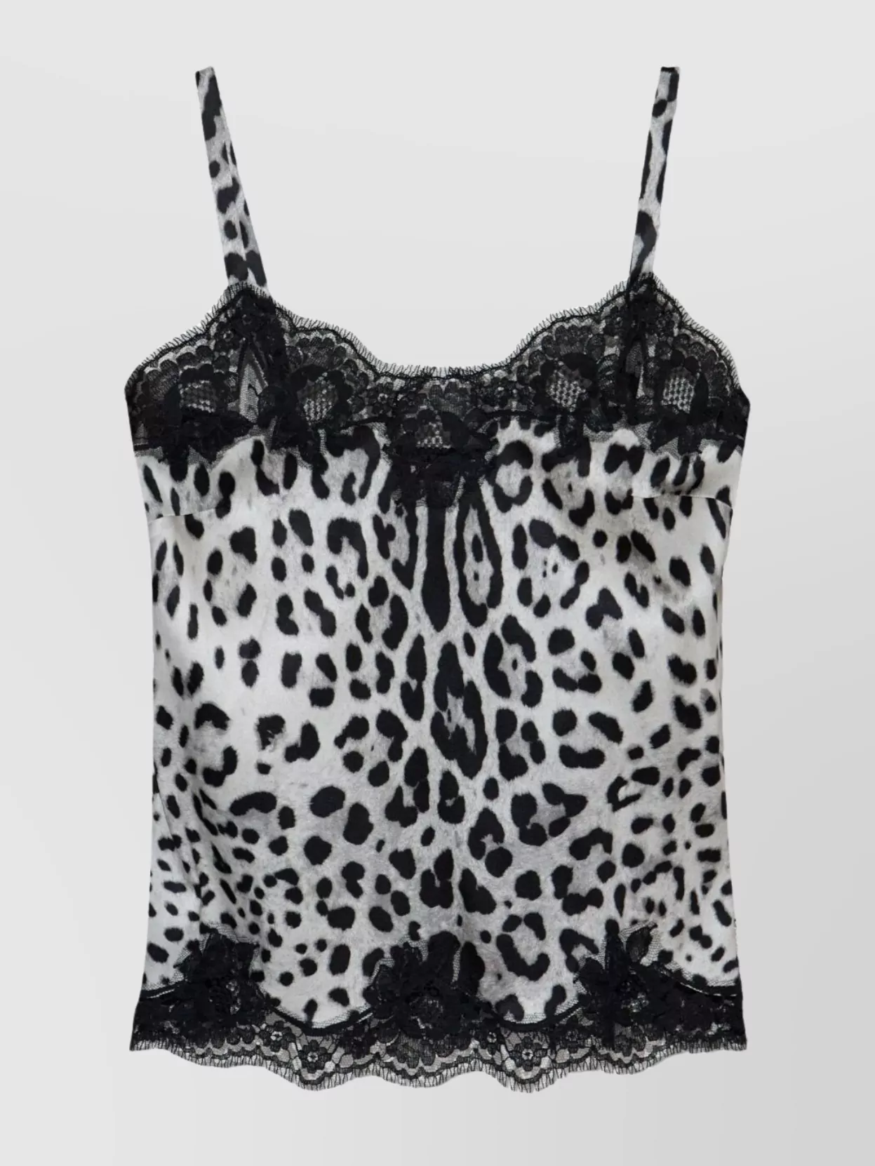 Dolce & Gabbana Sleeves Lace Trim Satin Finish Animal Print