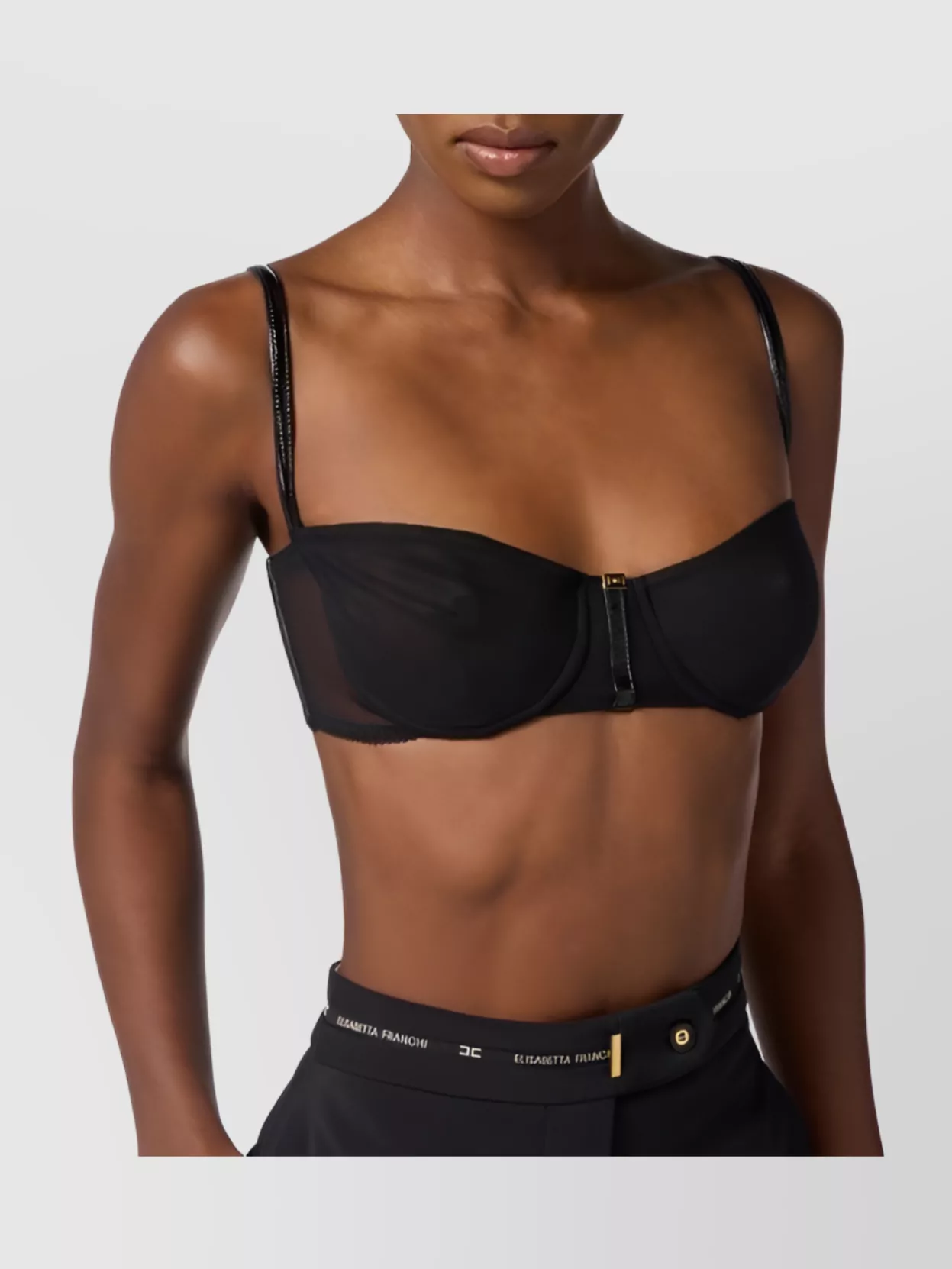 Elisabetta Franchi Adjustable Strap Sheer Lingerie With Gold Hardware
