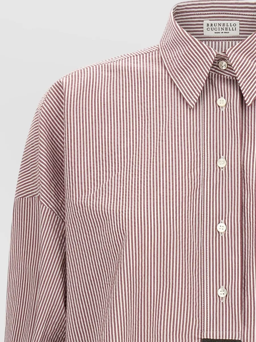 Brunello Cucinelli Long Sleeve Collared Striped Cuffed Shirt