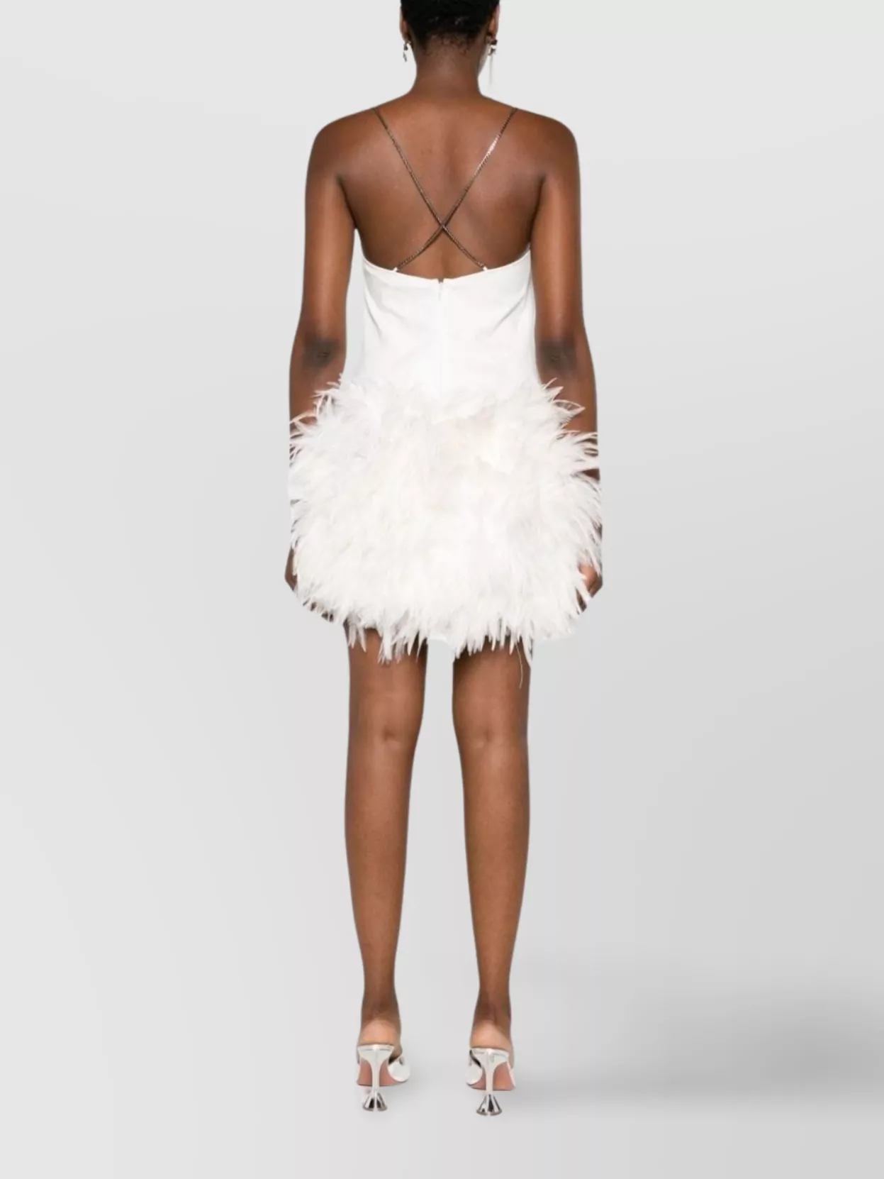 Attico White Fujiko Feather-trimmed Minidress