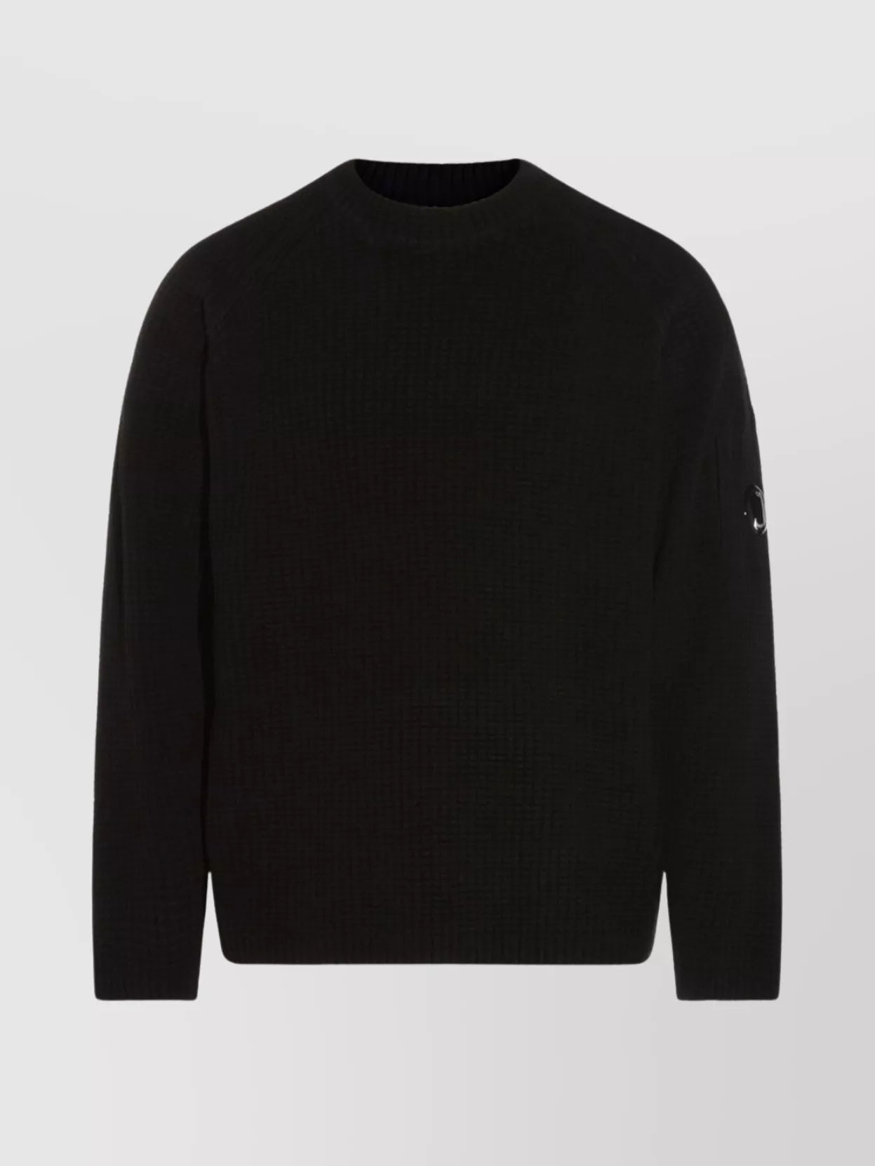 C.p. Company Long Sleeve Crew Neck Sweater With Arm Patches In Blue