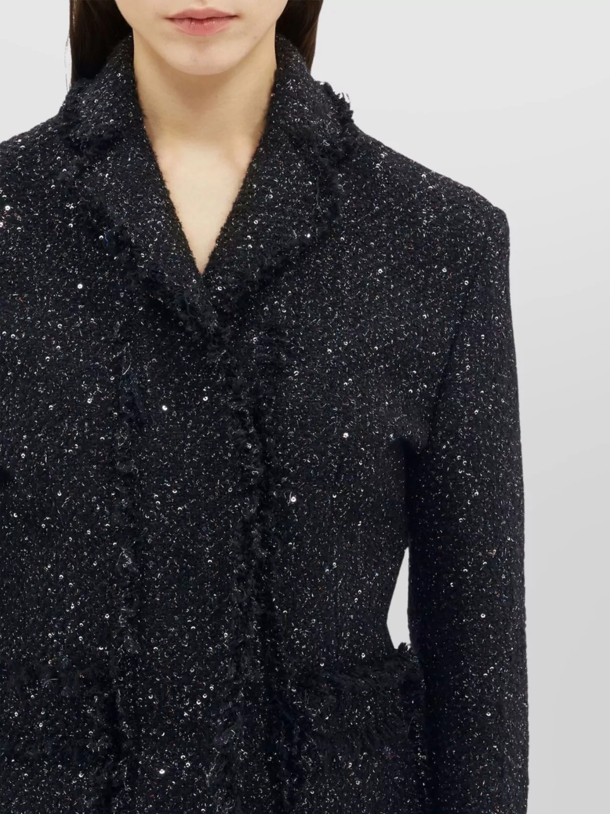 Msgm Fringed Lapel Jacket Textured Fabric