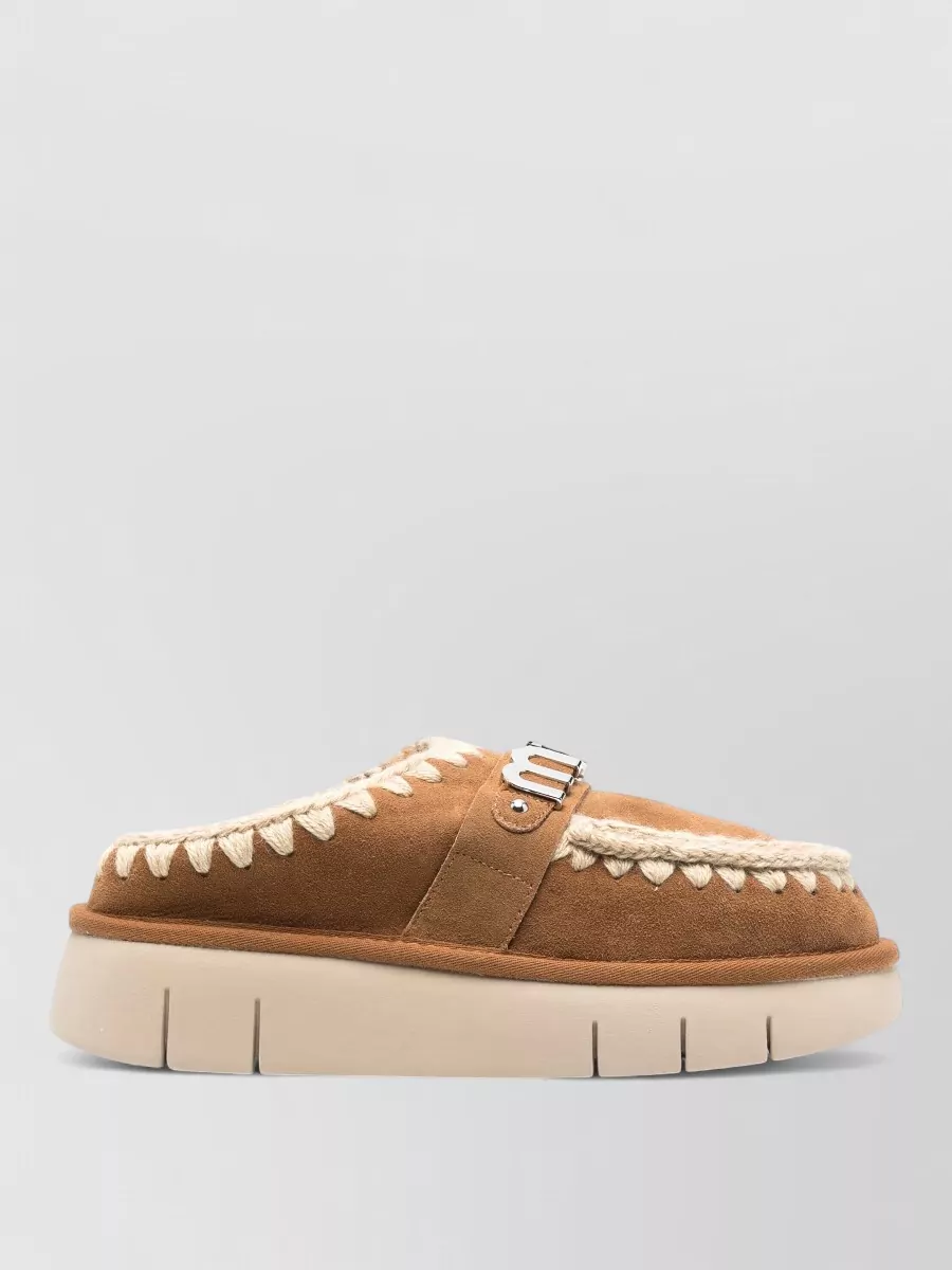 Mou Sheepskin Logo-Plaque Clog Slippers