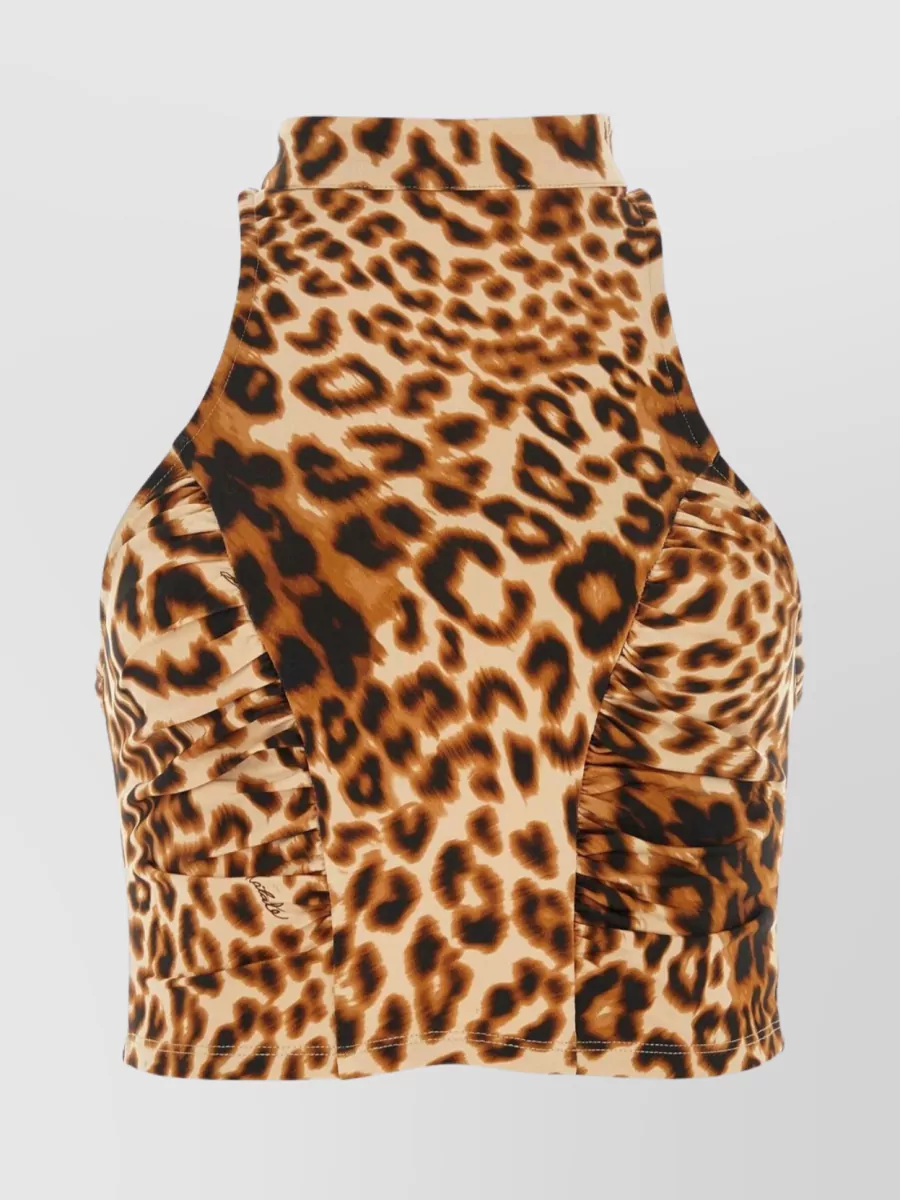 Shop Rotate Birger Christensen Logoed Leopard Print Halter Top In Cream