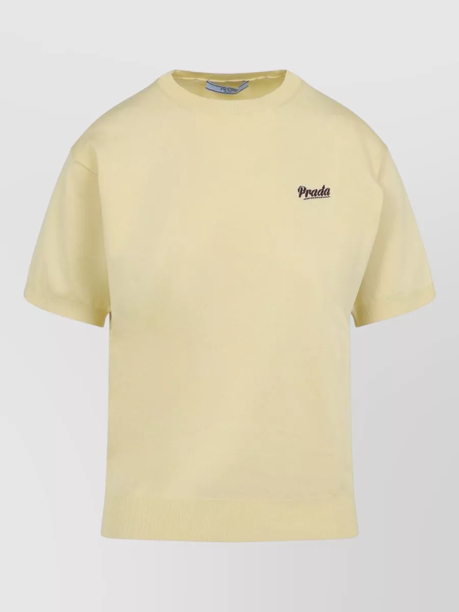 Prada Silk Ribbed Knit Crewneck T-Shirt