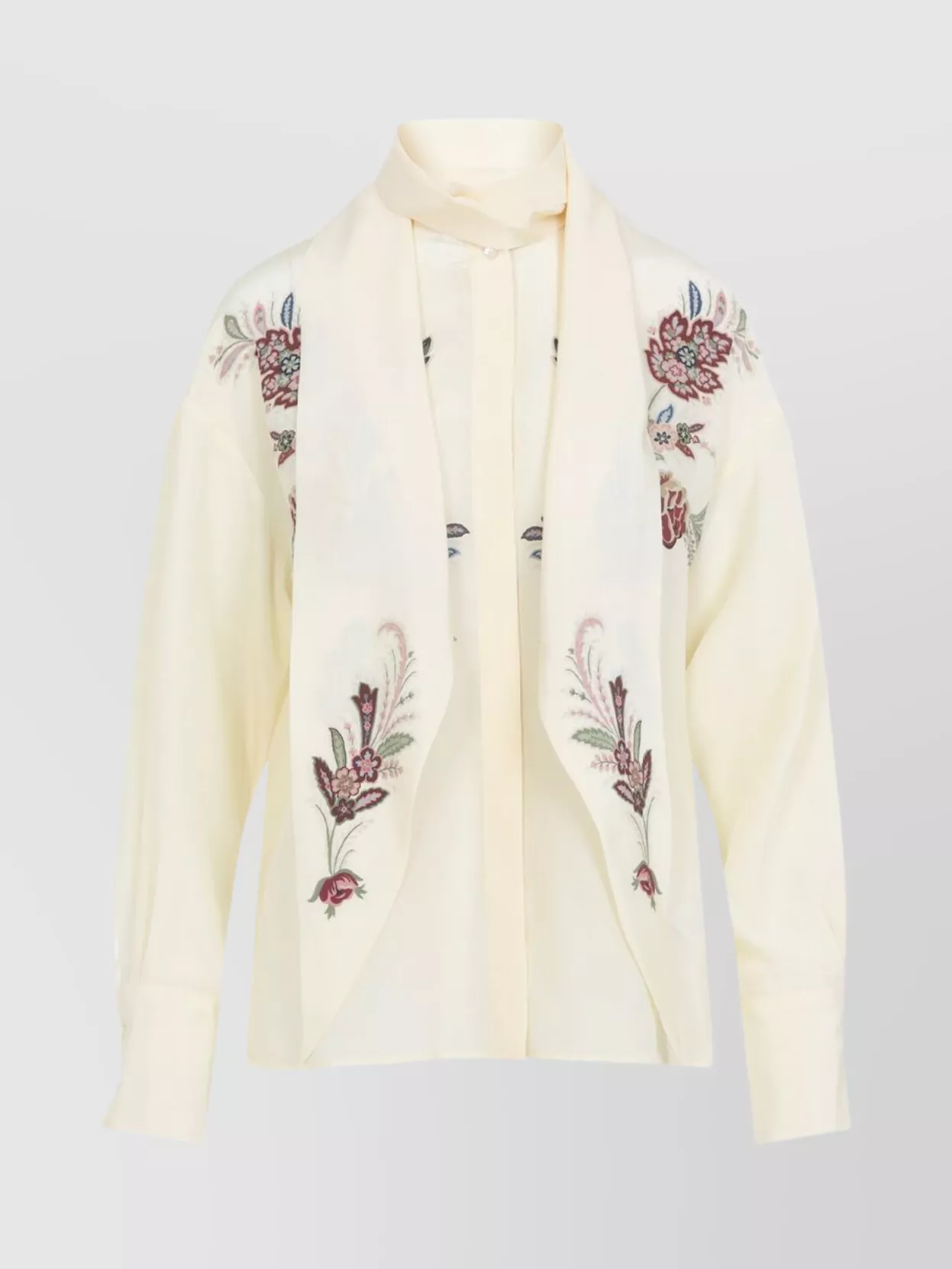 Etro Embroidered Floral Long Scarf Tie Shirt