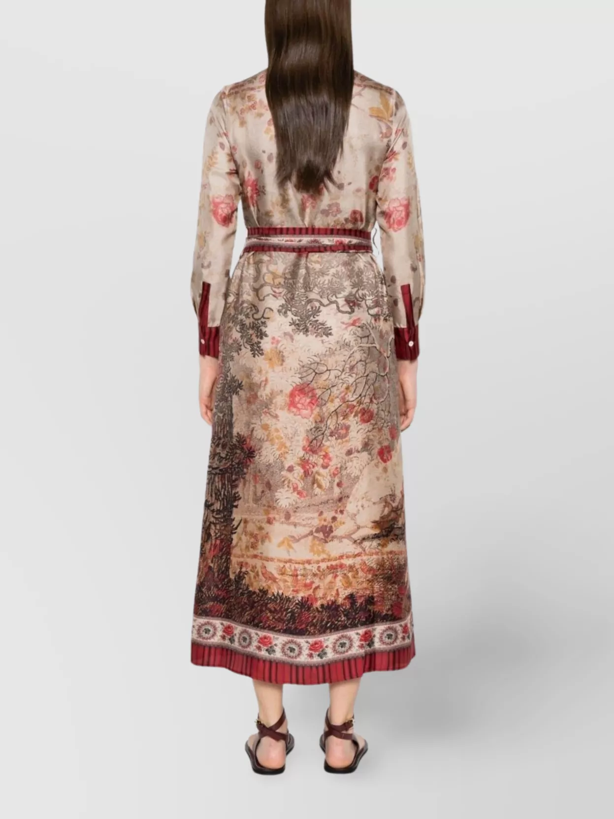 Pierre Louise Mascia Floral Print Long Sleeve Dress With Slit