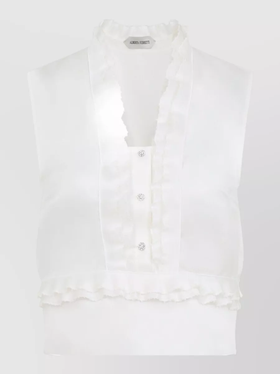 Alberta Ferretti Silk Organza Ruffled Sleeveless Button Top