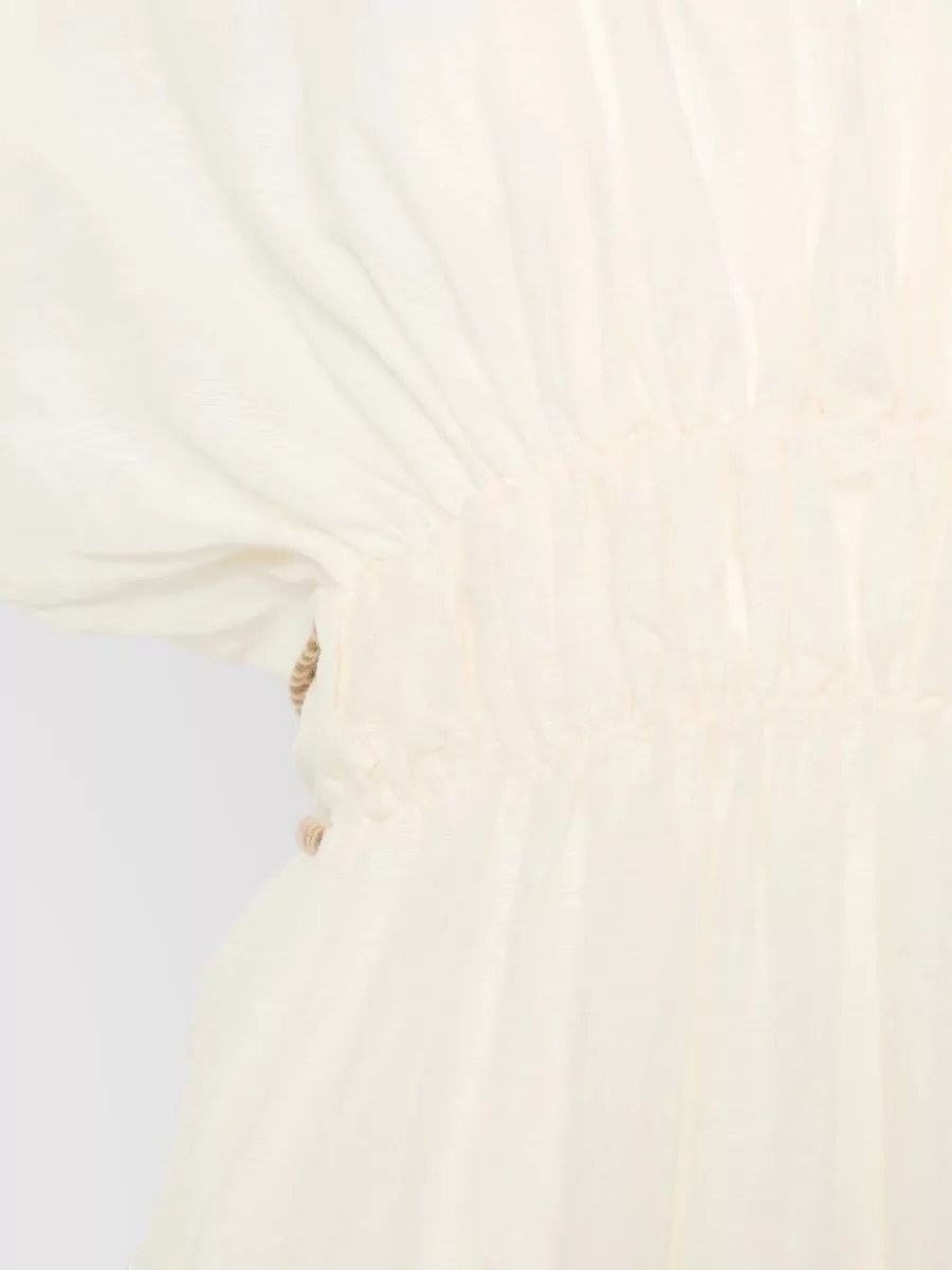 120% Lino Linen V-Neck Gathered Maxi Dress