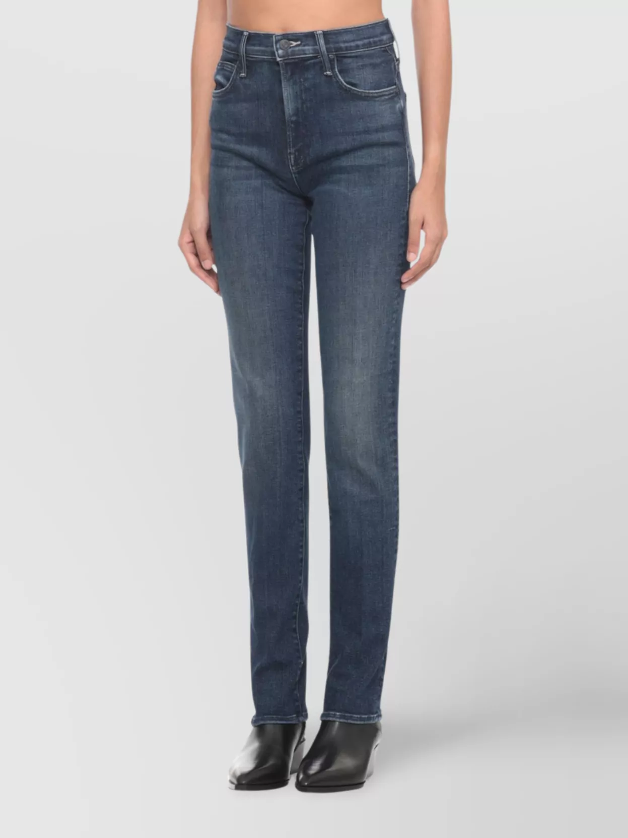 Mother Straight Leg Denim Trousers With Five Pockets In Blue