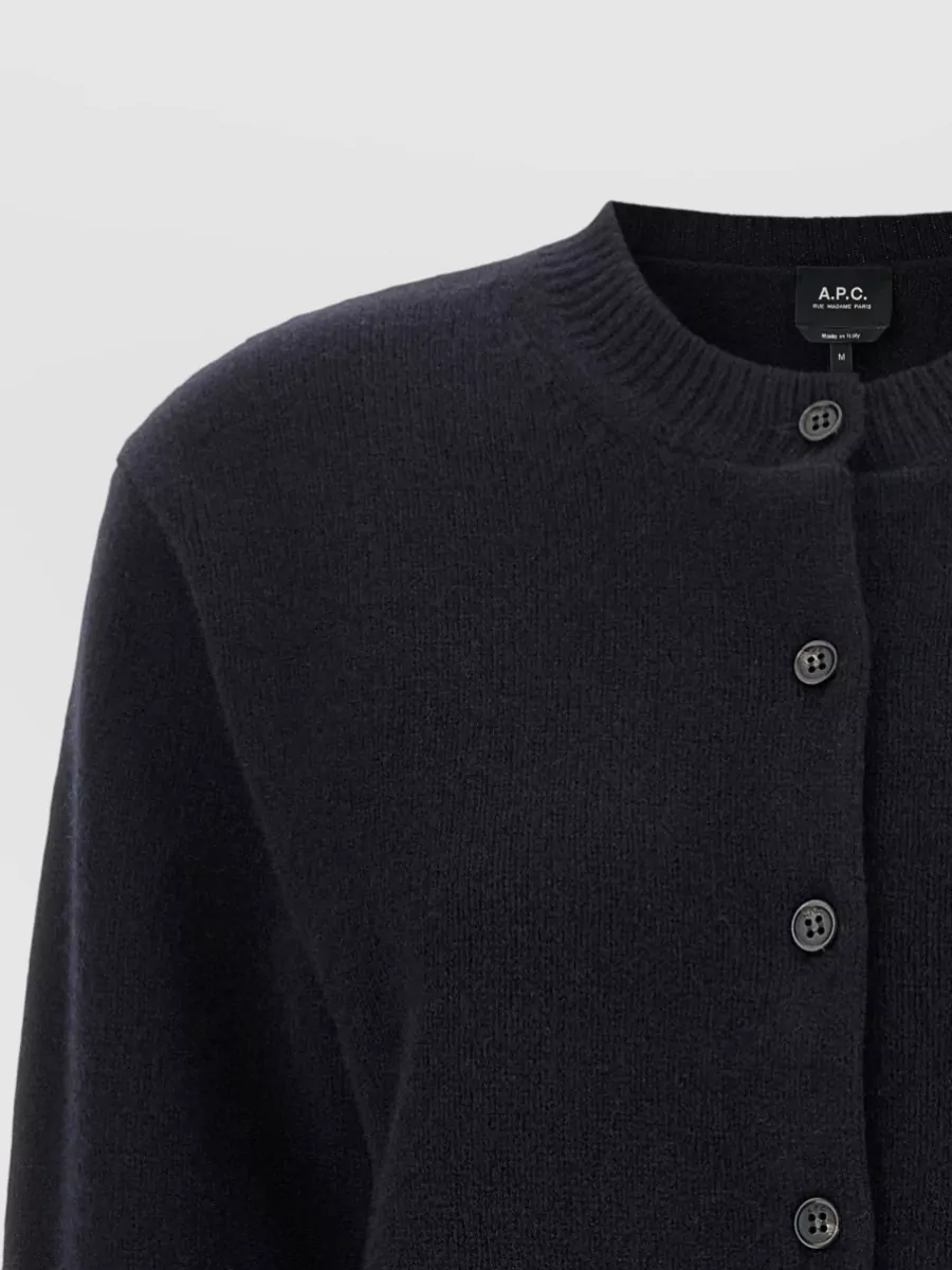 A.p.c. Wool Ribbed Crew Neck Cardigan