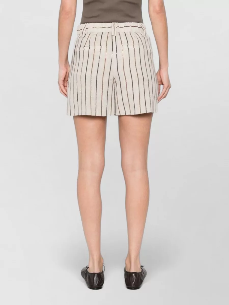 Brunello Cucinelli Striped Linen Pleated Tailored Shorts