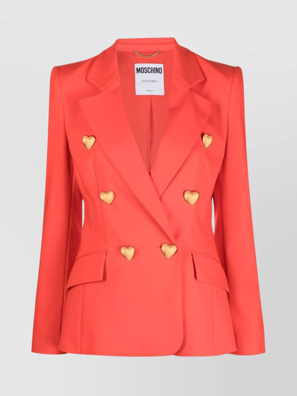 Shop Moschino Heart-button Double-breasted Blazer With Flap Pockets In Orange