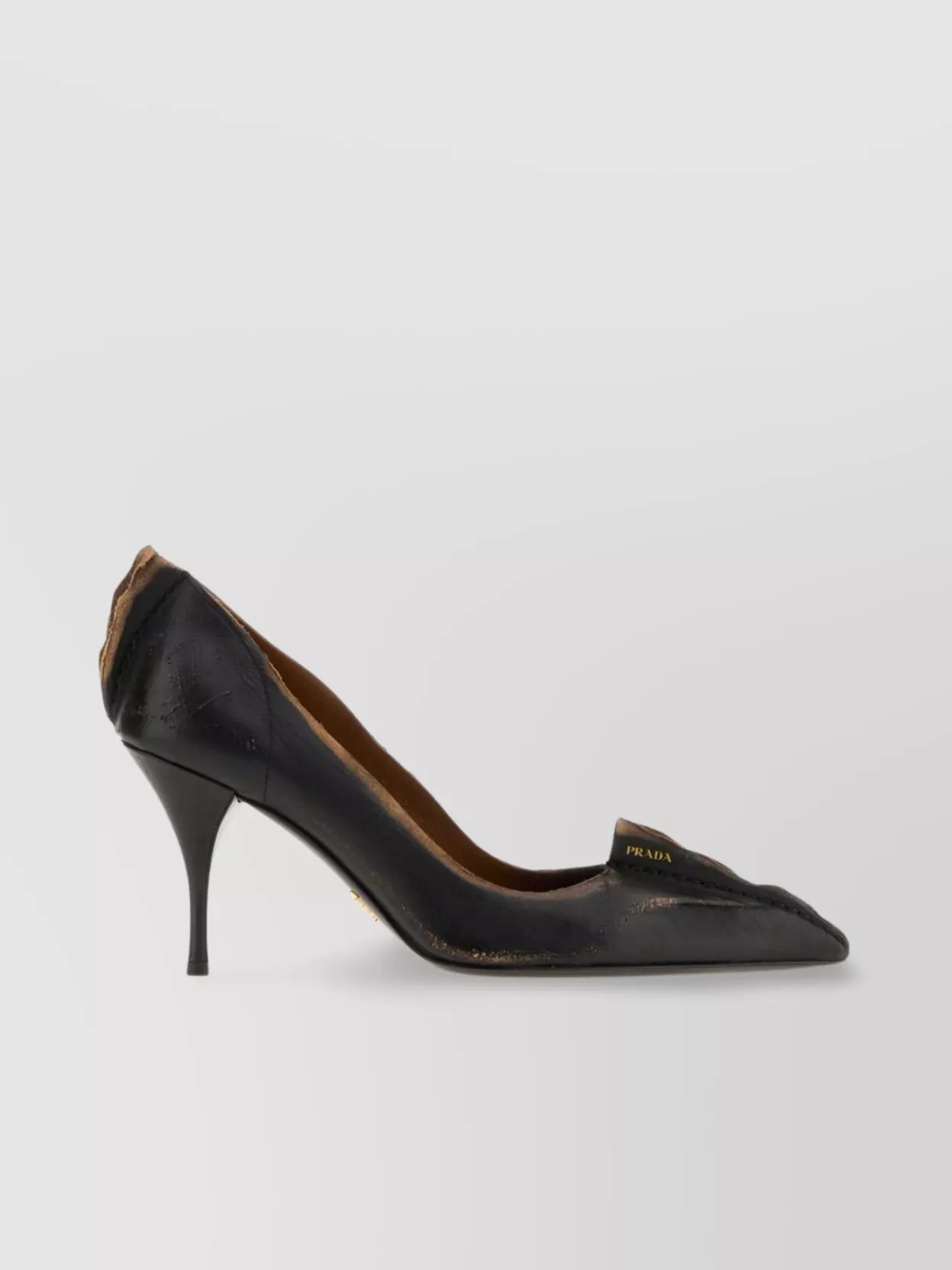Prada Leather Distressed Pumps Kitten Heel Pointed Toe