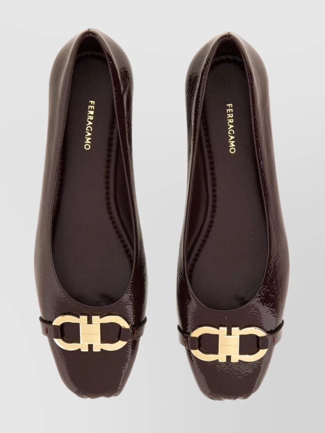 Ferragamo Patent Flat Sole Ballerina Round Toe