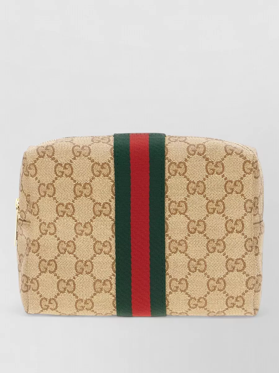 Gucci Gg Supreme Fabric Clutch Bag Stripe Detail In Brown