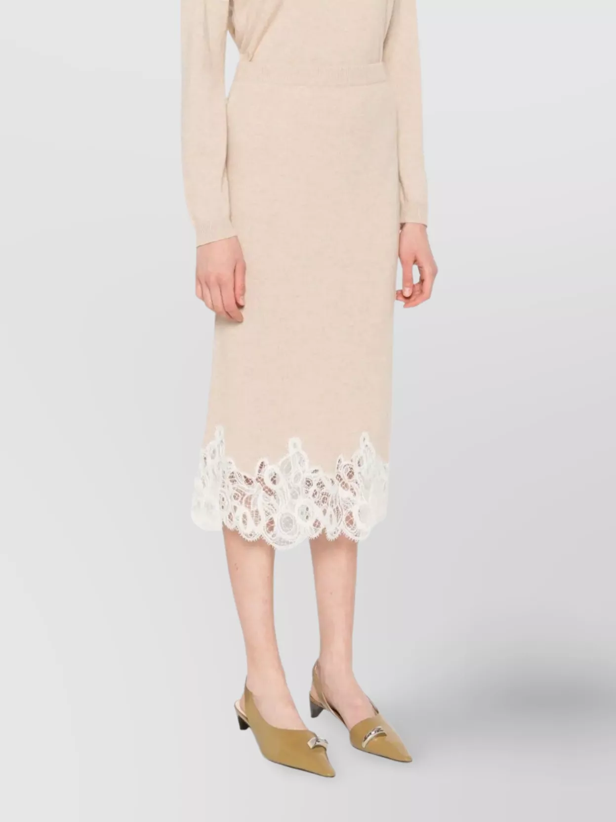 Fabiana Filippi Midi Skirt With Lace Trim And Elastic Waist