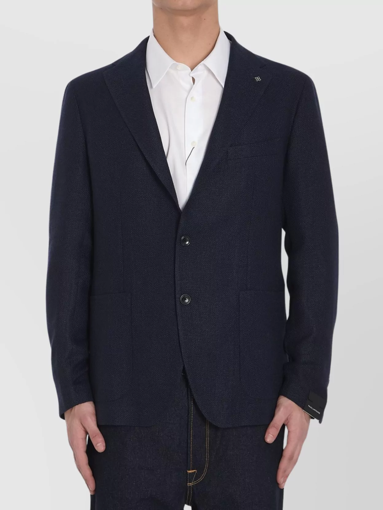 Tagliatore Lapel Single-breasted Jacket With Front Patch Pockets In Blue