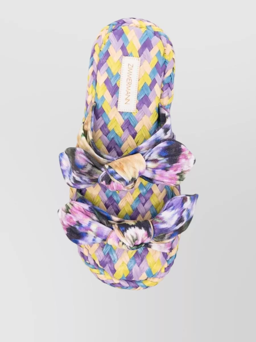 Zimmermann Linen Floral-Print Knotted Flat Slides