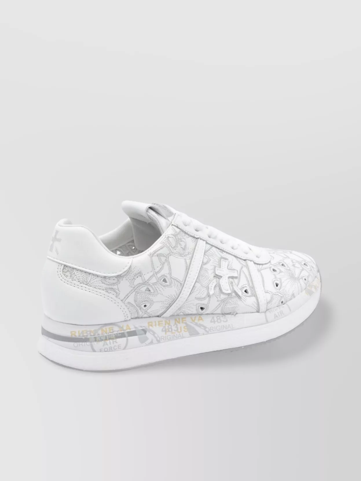 Premiata Low Top Leather Sneakers With Embroidered Round Toe