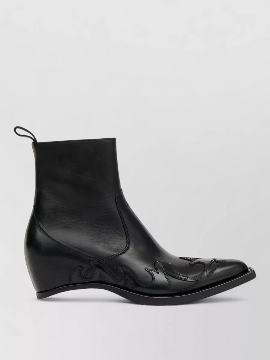 Maison Margiela Leather Flame Appliqué Western Ankle Boots