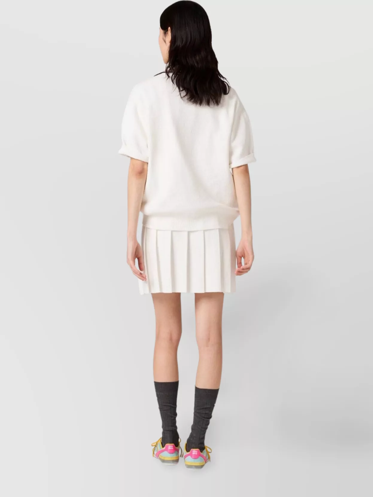 Miu Miu Striped Collar Polo Ribbed Short Sleeves In White