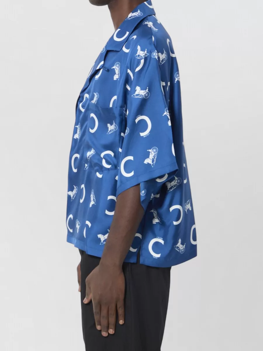 Celine Silk Printed Short-Sleeve Shirt