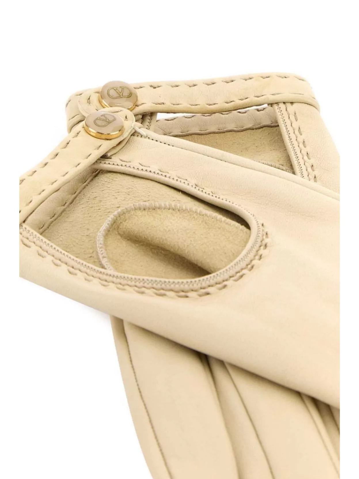 Valentino Leather Gloves With Cut-out And Stitch Detail In Neutral