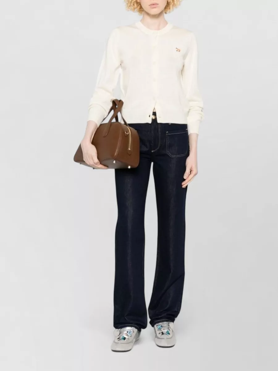 Maison Kitsuné Wool Ribbed Trim Crewneck Cardigan