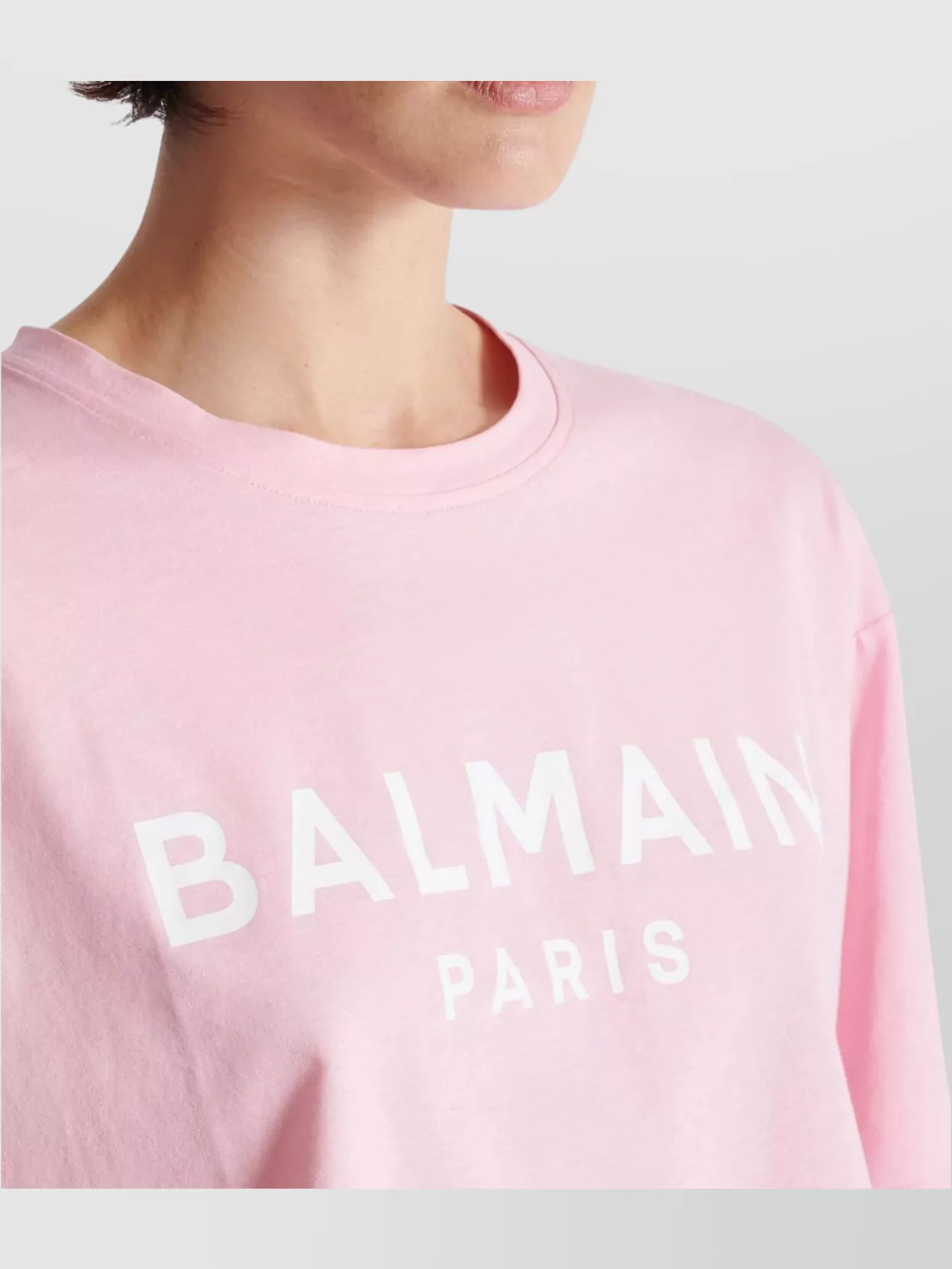 Shop Balmain Paris Print Crew Neck Cropped Top