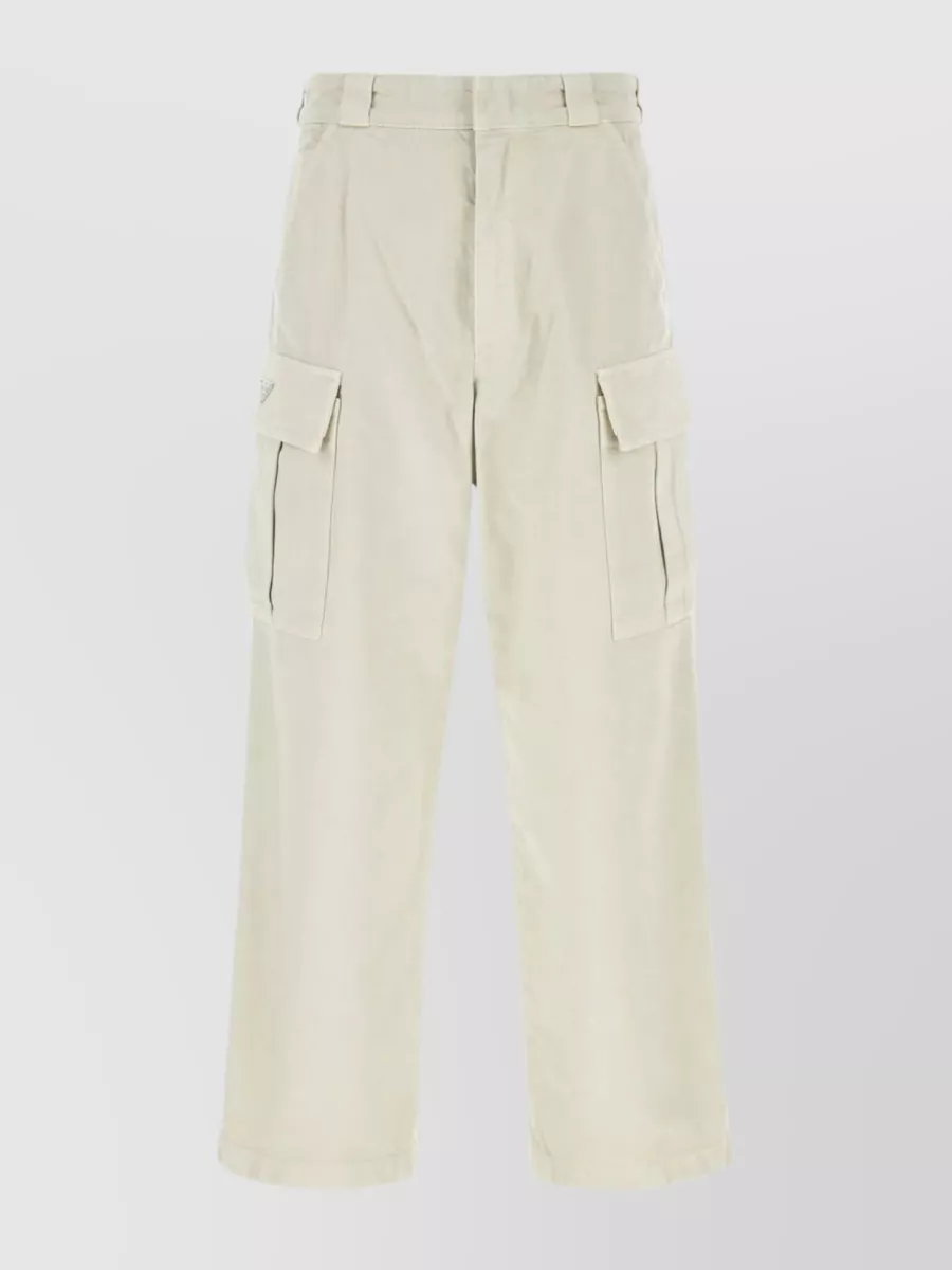 Shop Prada Cargo Utility Denim Trousers In Cream
