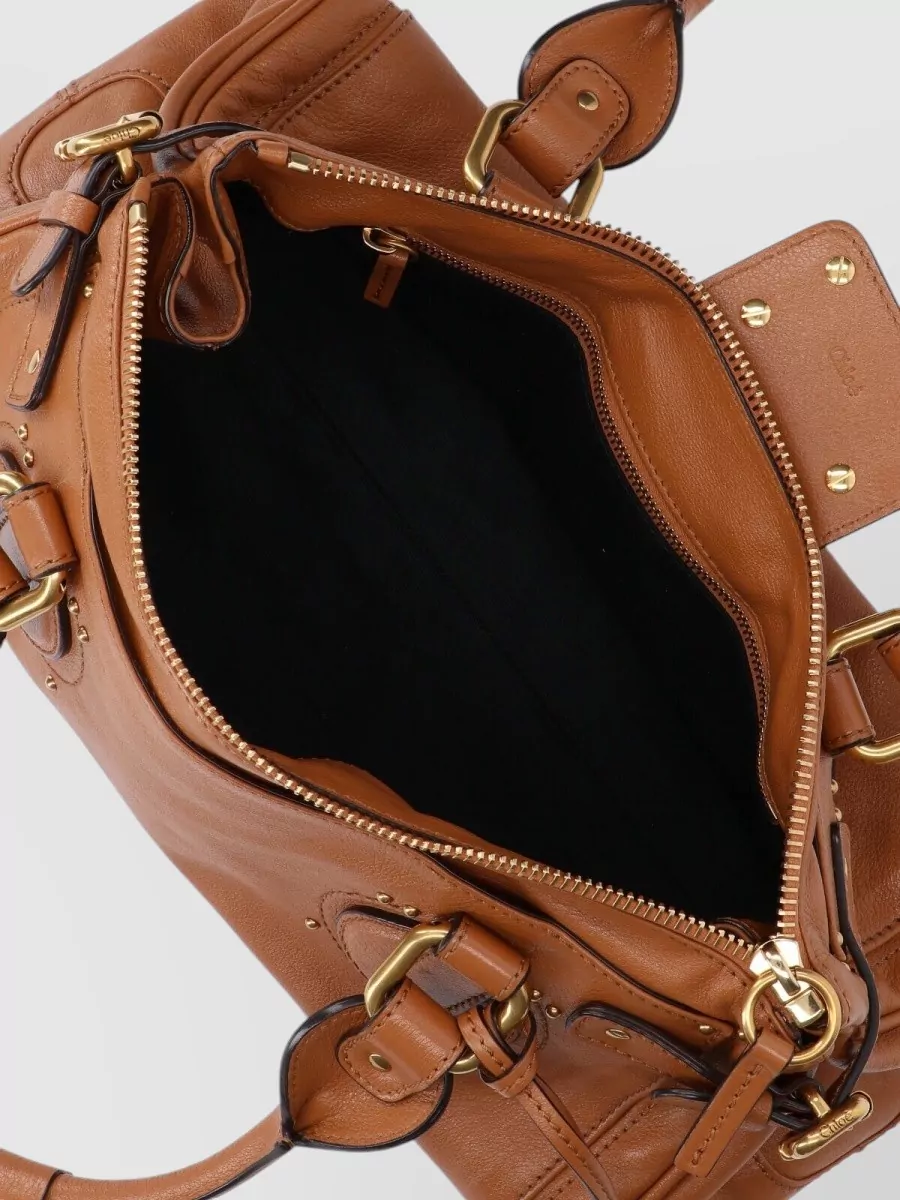 Chloé Shoulder Bag Buckle Accents Gold Tone Padlock