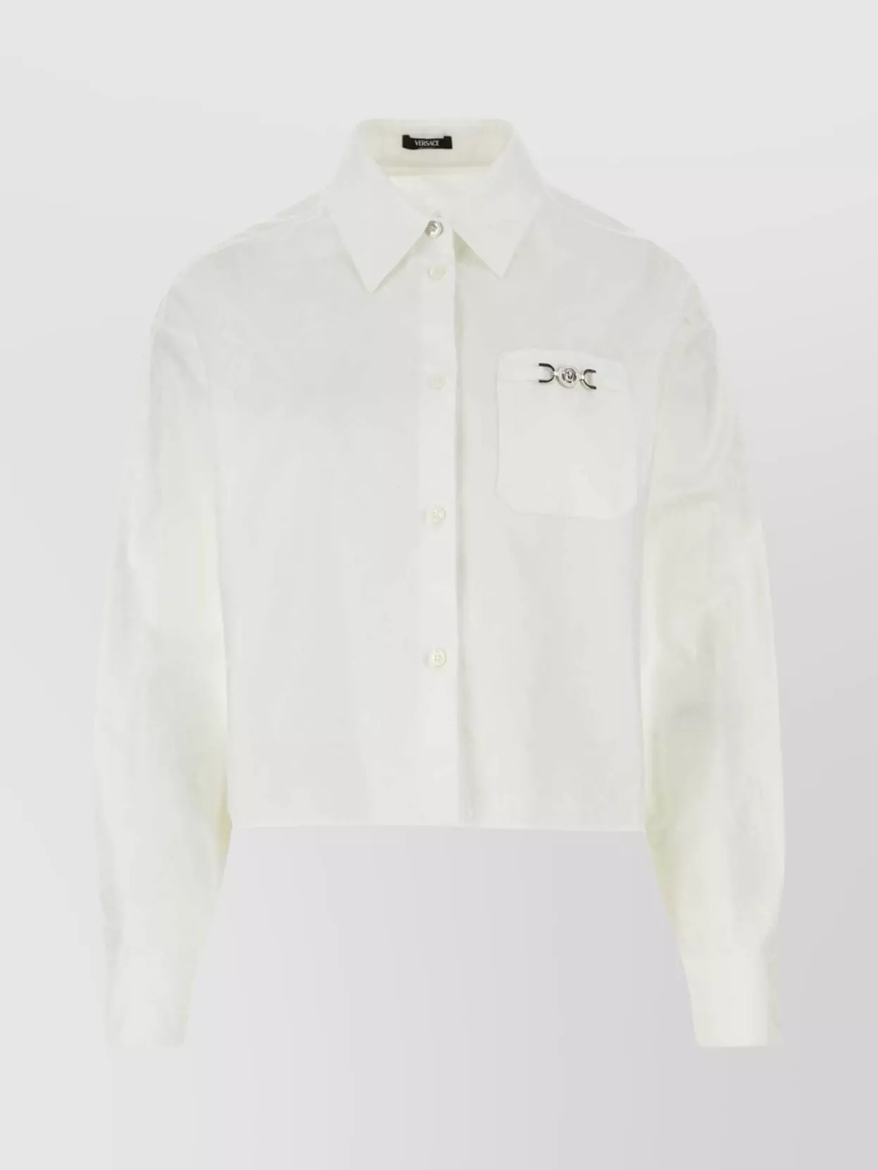 Shop Versace Textured Shirt With Cropped Length And Chest Pocket