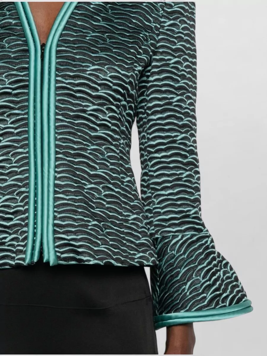 Emporio Armani Textured V-Neck Ruffled-Sleeve Jacket