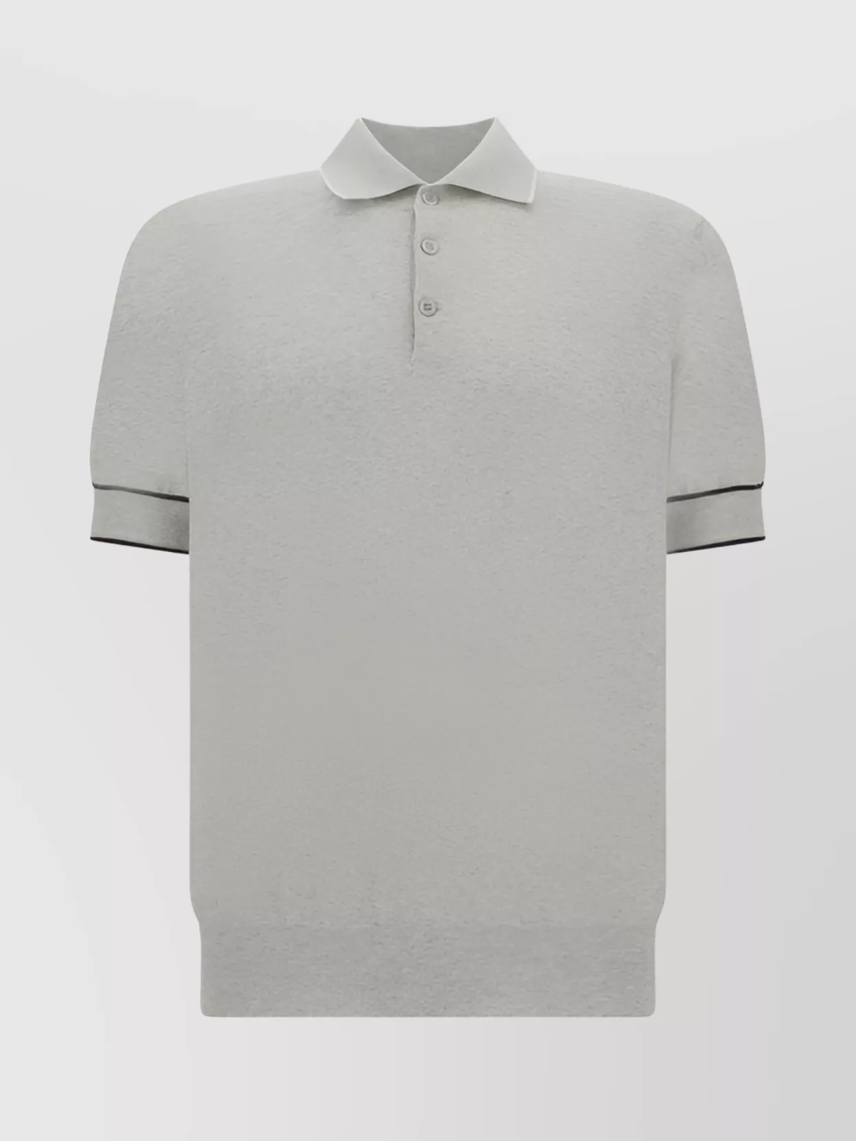 Brunello Cucinelli Ribbed Collar Cotton Polo Shirt With Contrast Stripes In Neutral
