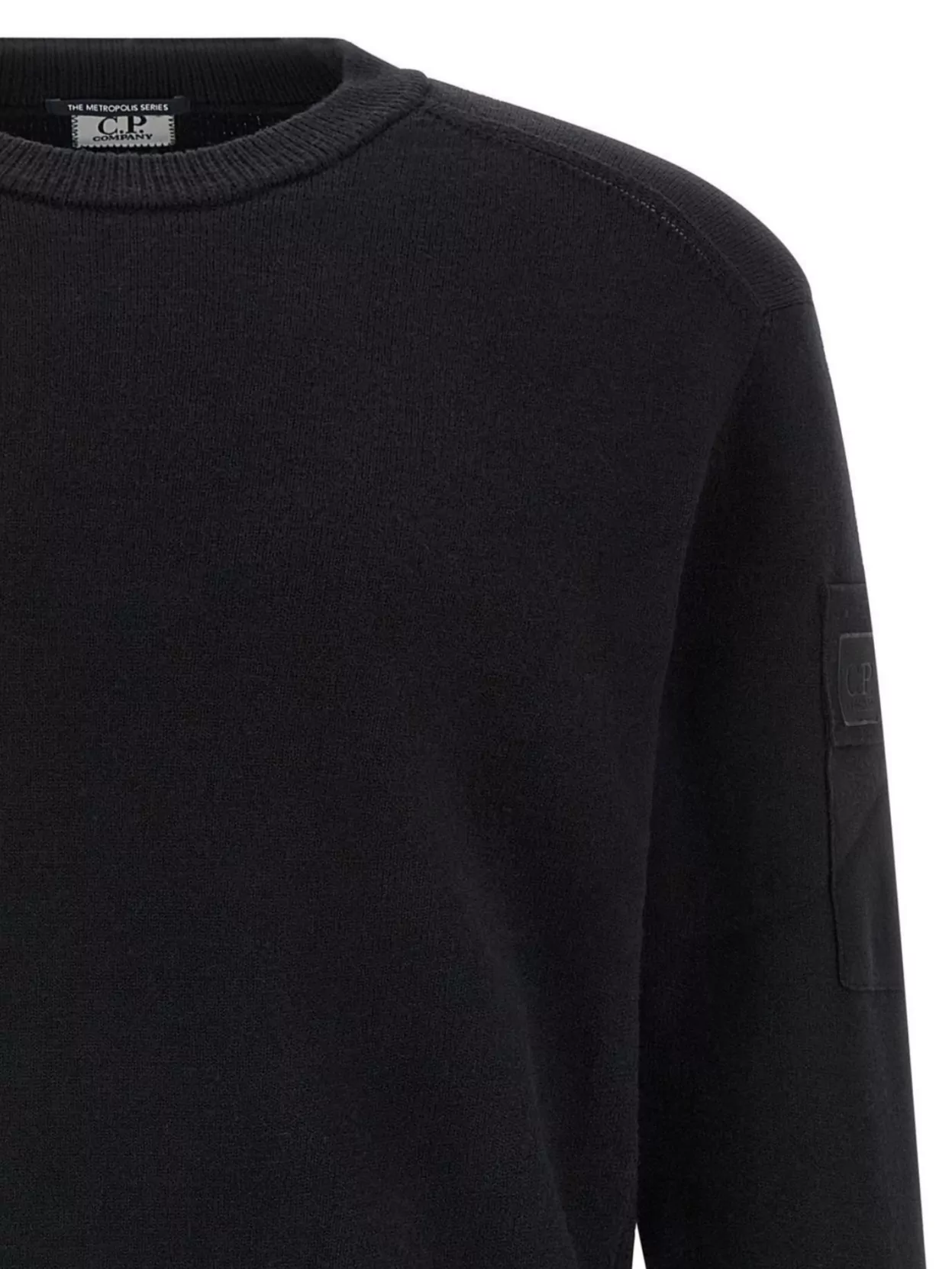 C.p. Company Fine Wool Crew Neck Sweater With Patch In Black