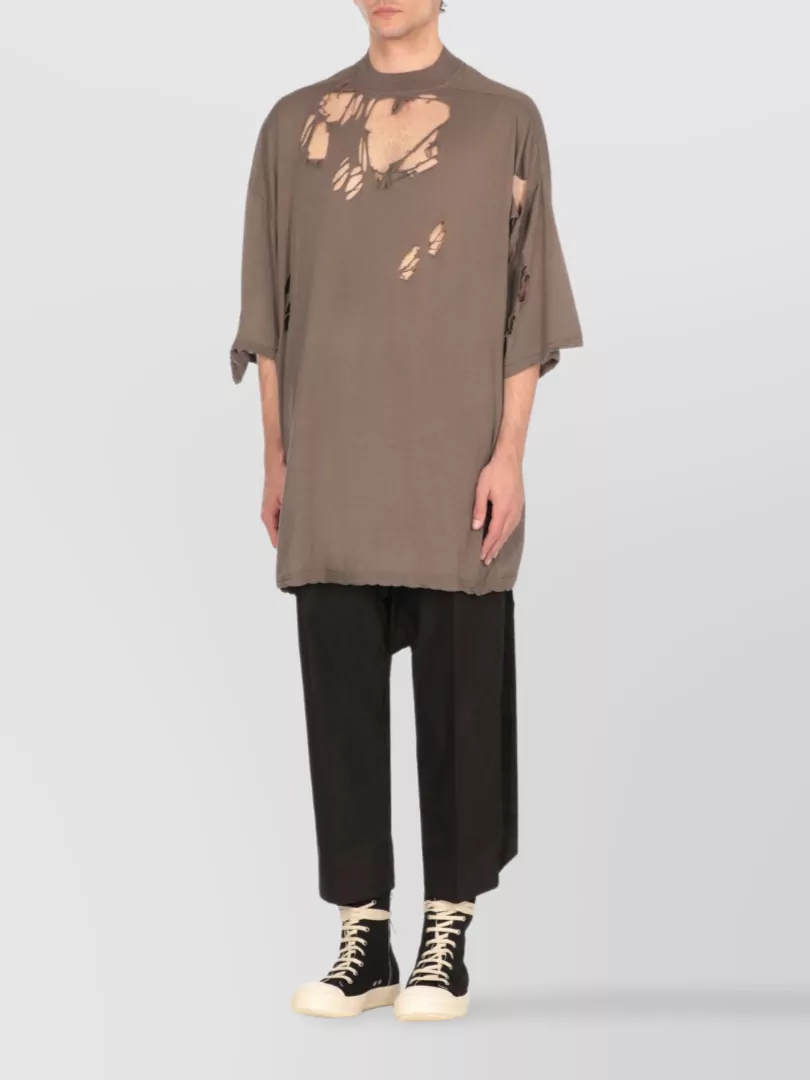 Rick Owens Drkshdw Oversized Crewneck T-Shirt Distressed Cut-Outs