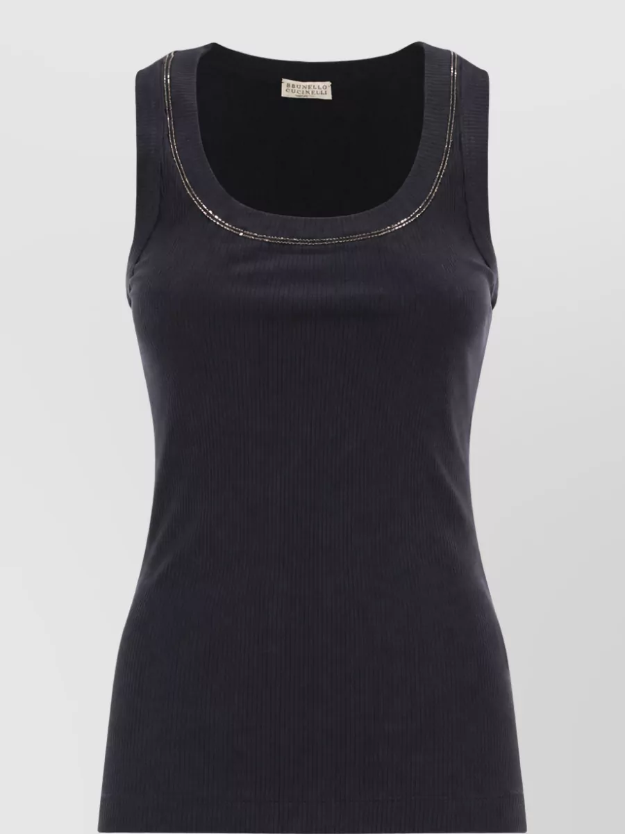 Brunello Cucinelli ribbed sleeveless top with jewelled trim
