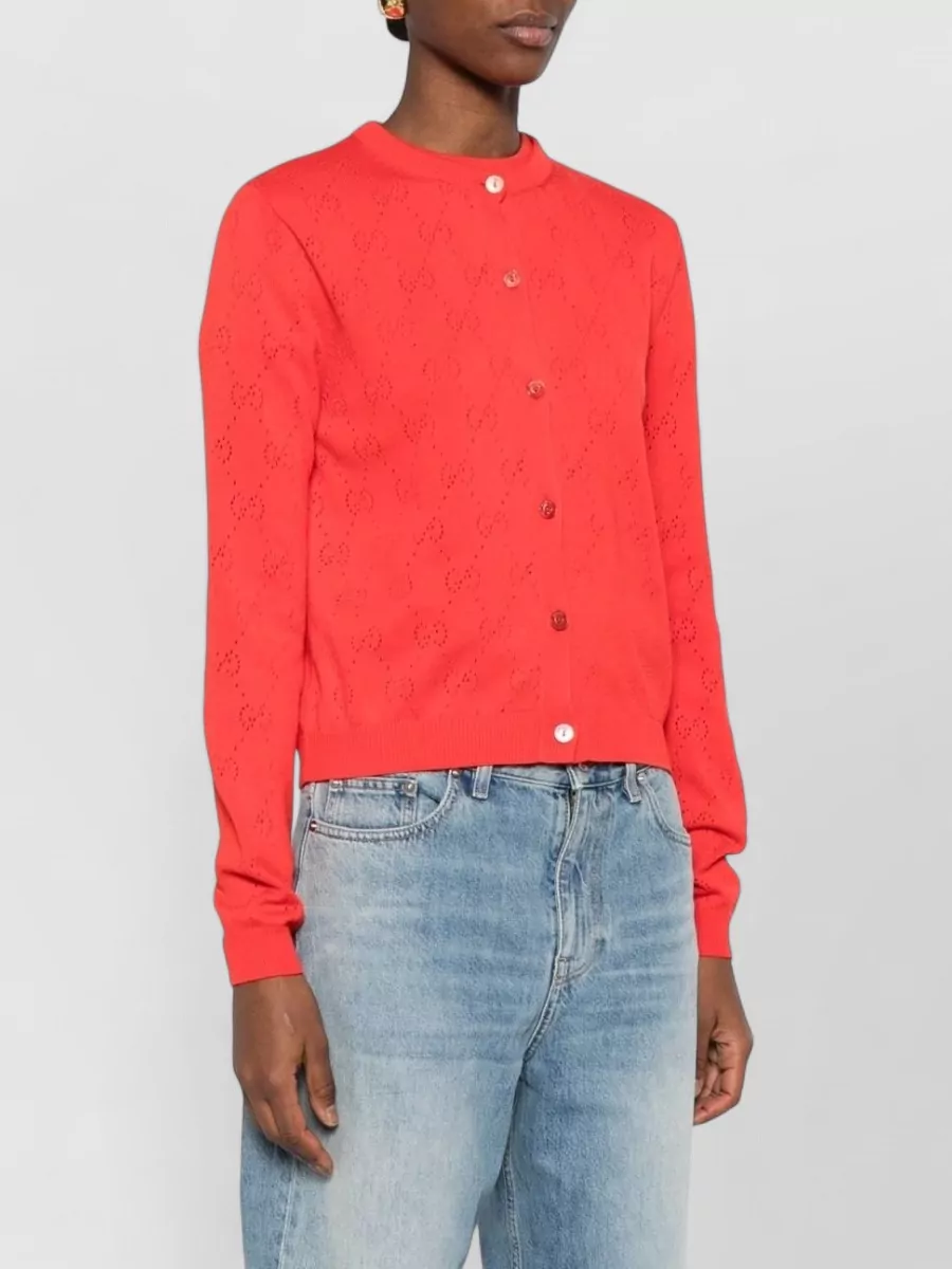 Gucci Silk Ribbed Openwork Logo-Knit Cardigan
