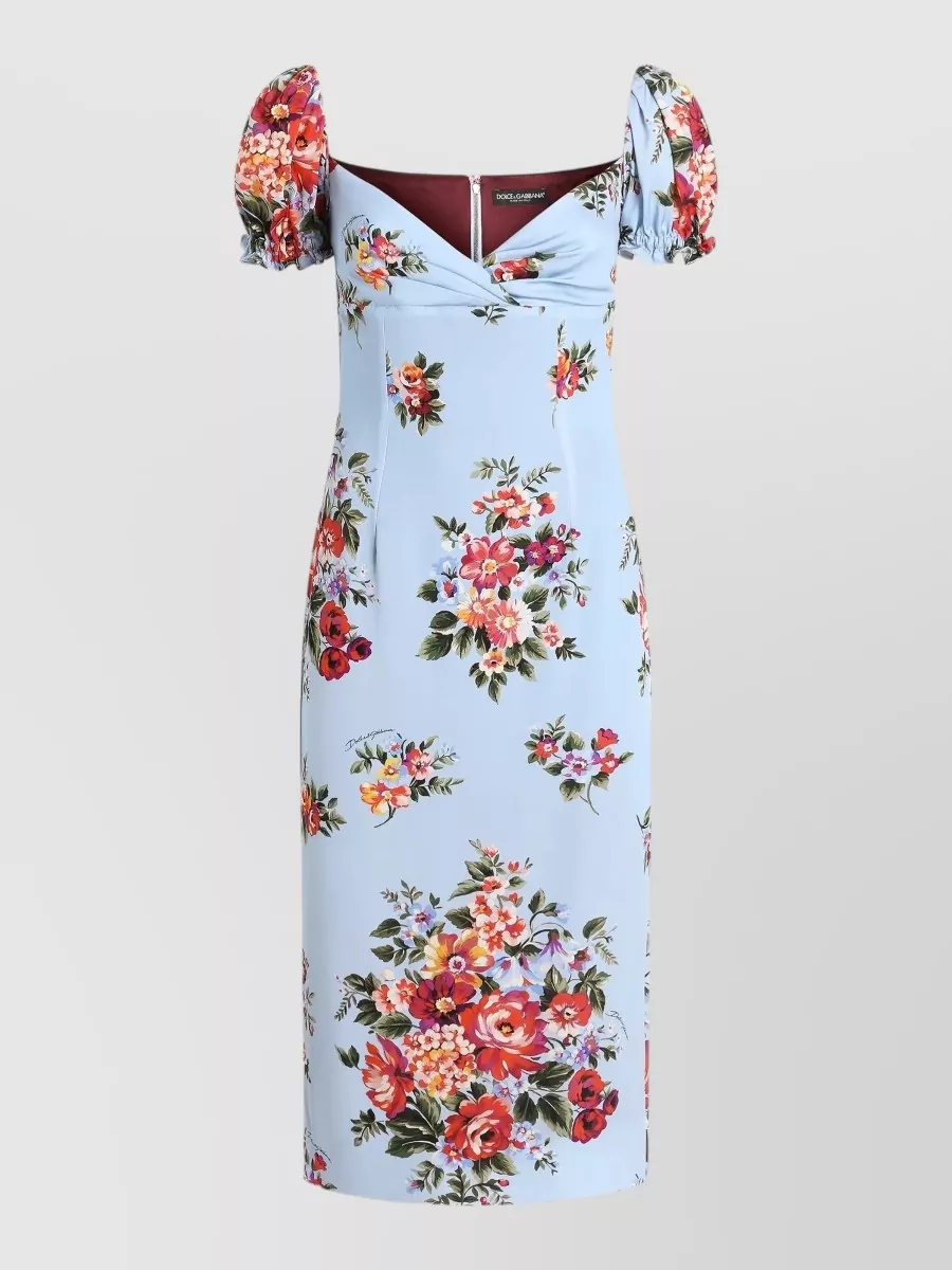 Dolce&Gabbana Silk floral-print sweetheart-neck midi dress
