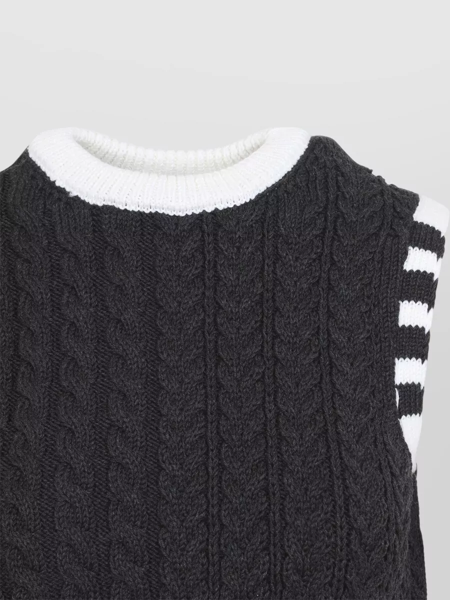 Thom Browne Virgin Wool Cable Knit Sleeveless Top