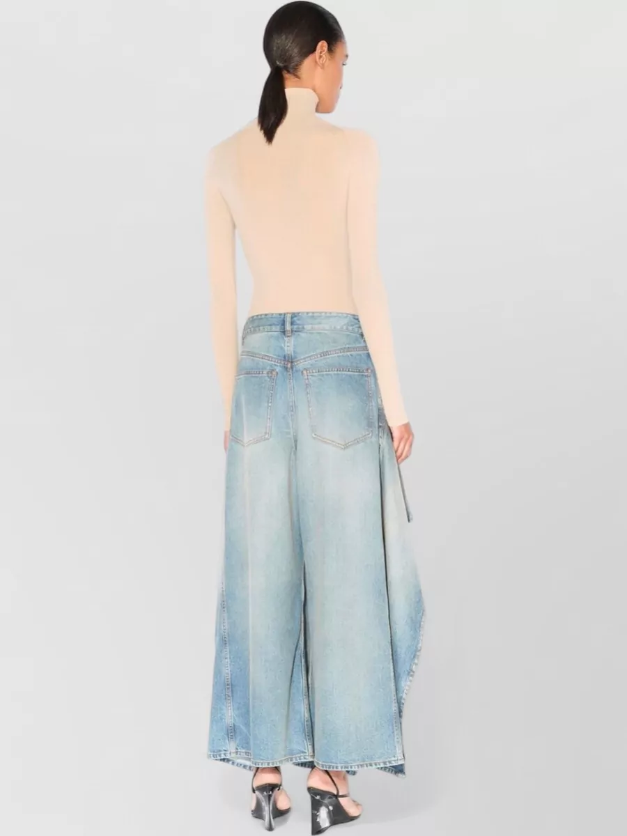 Alaïa Denim Mid-Rise Wide-Leg Ruffle Jeans